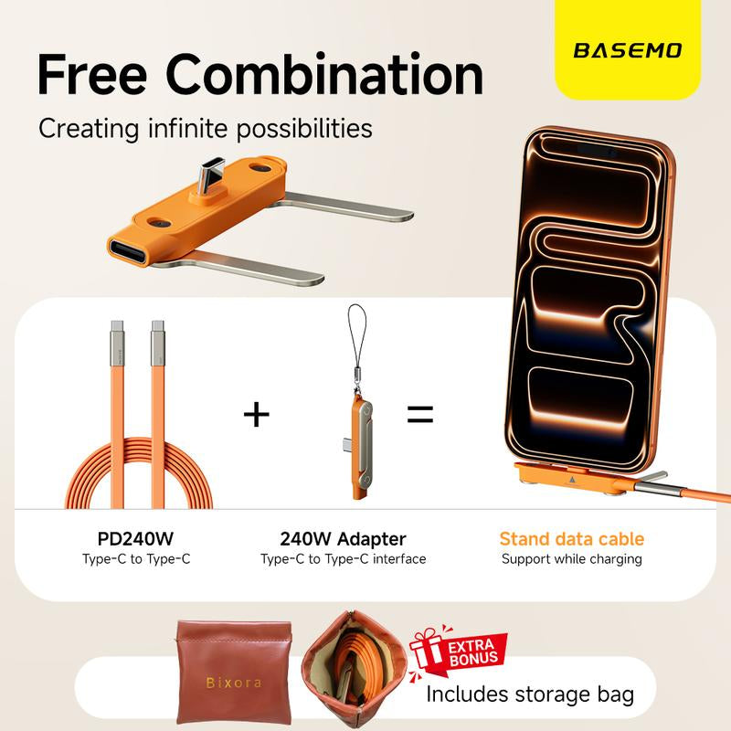 240W Super Fast Charging Silicone Data Cord | Detachable Phone Stand (Landscape/Portrait) | for TV Shows, Short Videos, Mobile Gaming, Sports Matches, Video Calls, Meetings | Fits Iphone Samsung Huawei | Indoor & Outdoor Use Charger Portable Chargers