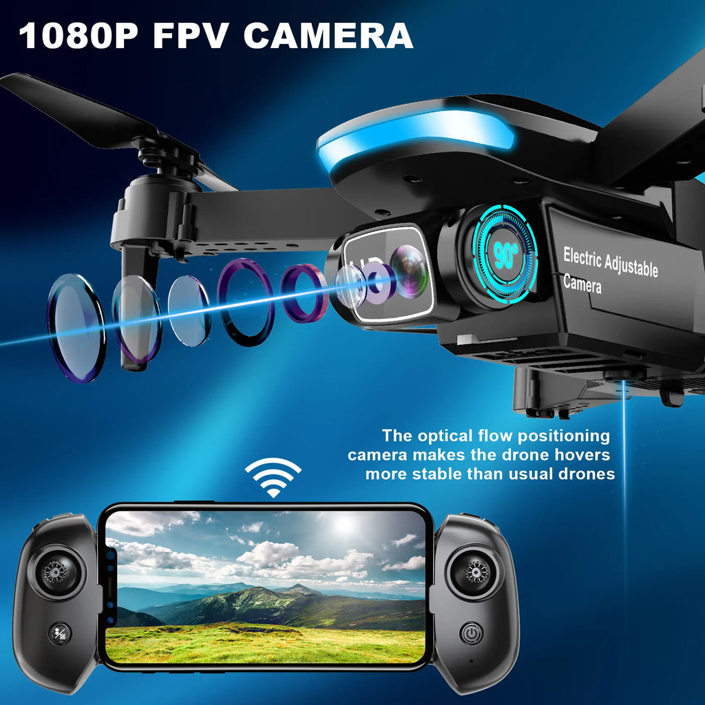 2025 Mini Drone Aerial with Camera - Drones for Kids Adults, 1080P HD Foldable Professional Drone with Stable Hover, Trajectory Flight, Gravity Control, 90° Adjustable Lens, One Key Take Off/Land, 3D Flip
