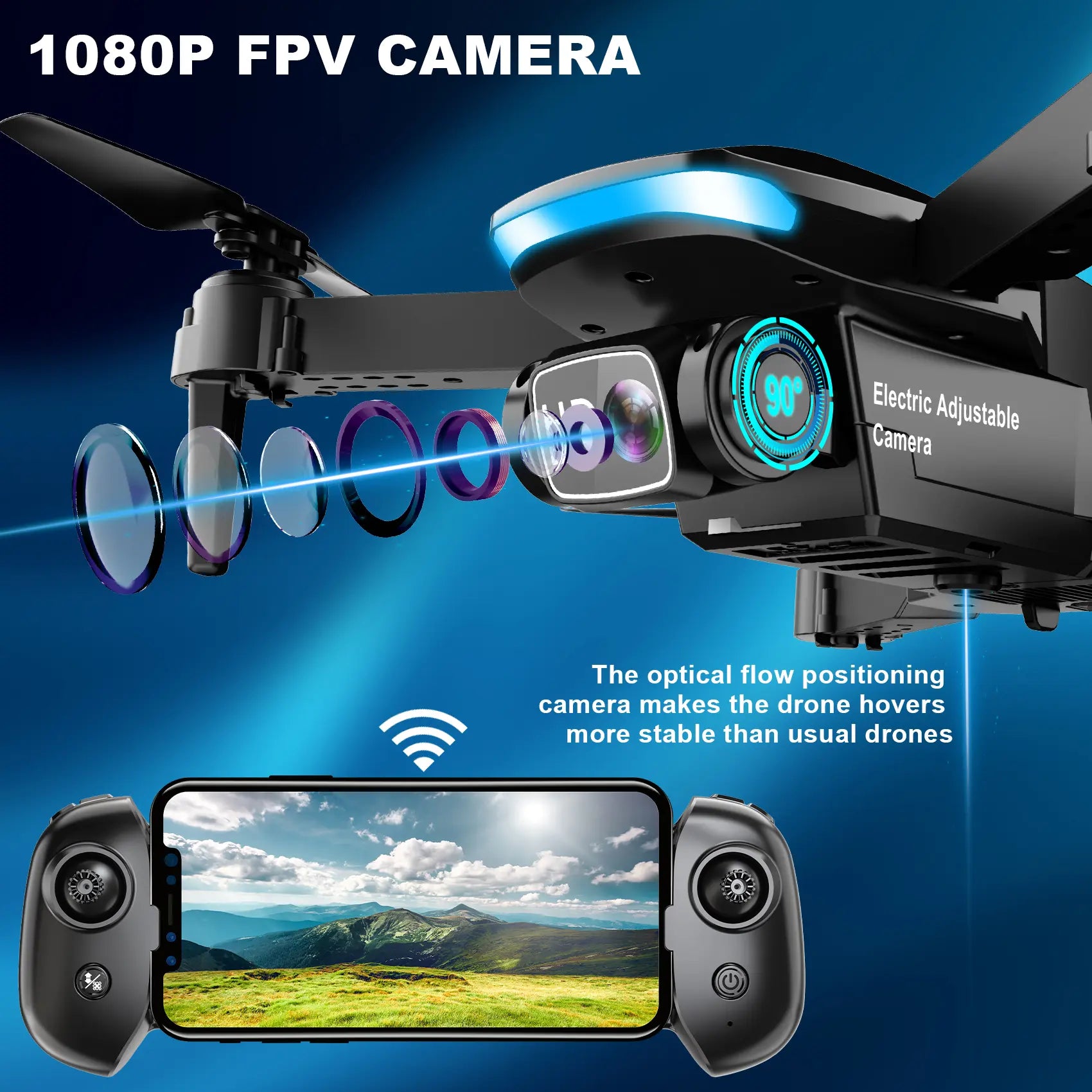 2025 Mini Drone Aerial with Camera - Drones for Kids Adults, 1080P HD Foldable Professional Drone with Stable Hover, Trajectory Flight, Gravity Control, 90° Adjustable Lens, One Key Take Off/Land, 3D Flip