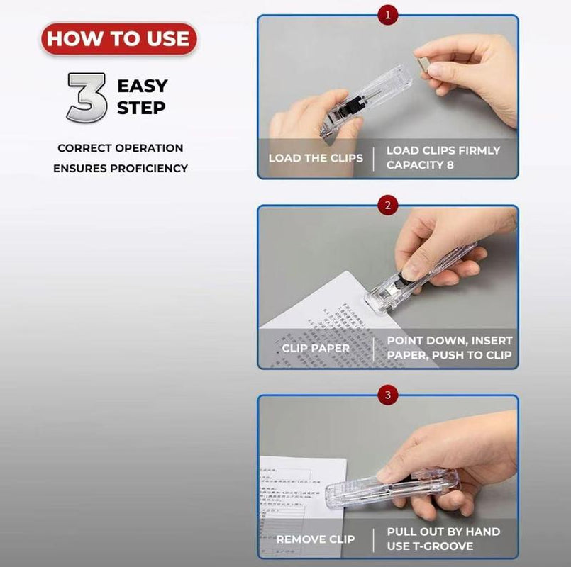 2 Pcs Portable Binder Clip Stapler, with 100 Pcs Small Binder Clips, Non-Destructive Paper Clam Dispenser for Office, Home, School