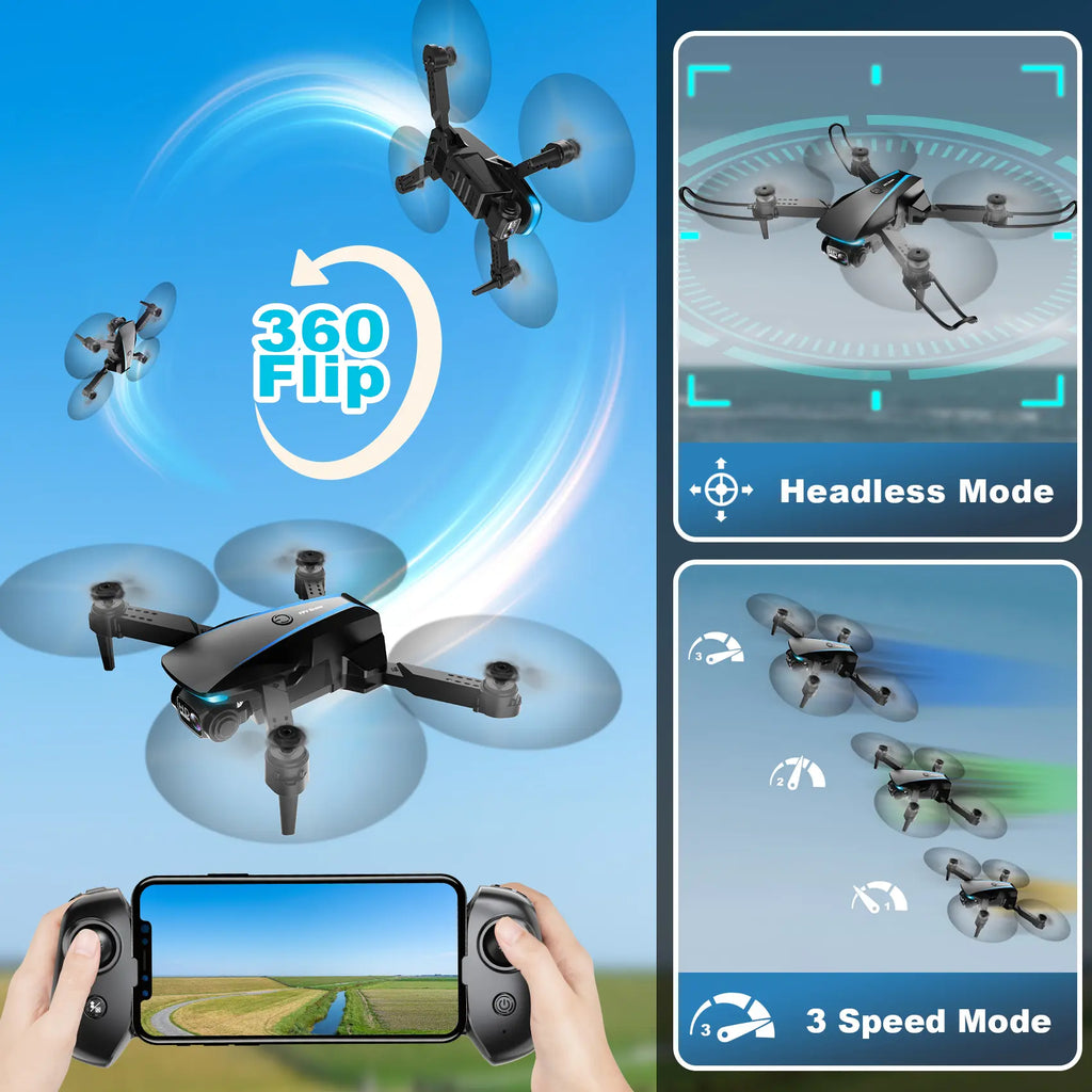 2025 Mini Drone Aerial with Camera - Drones for Kids Adults, 1080P HD Foldable Professional Drone with Stable Hover, Trajectory Flight, Gravity Control, 90° Adjustable Lens, One Key Take Off/Land, 3D Flip