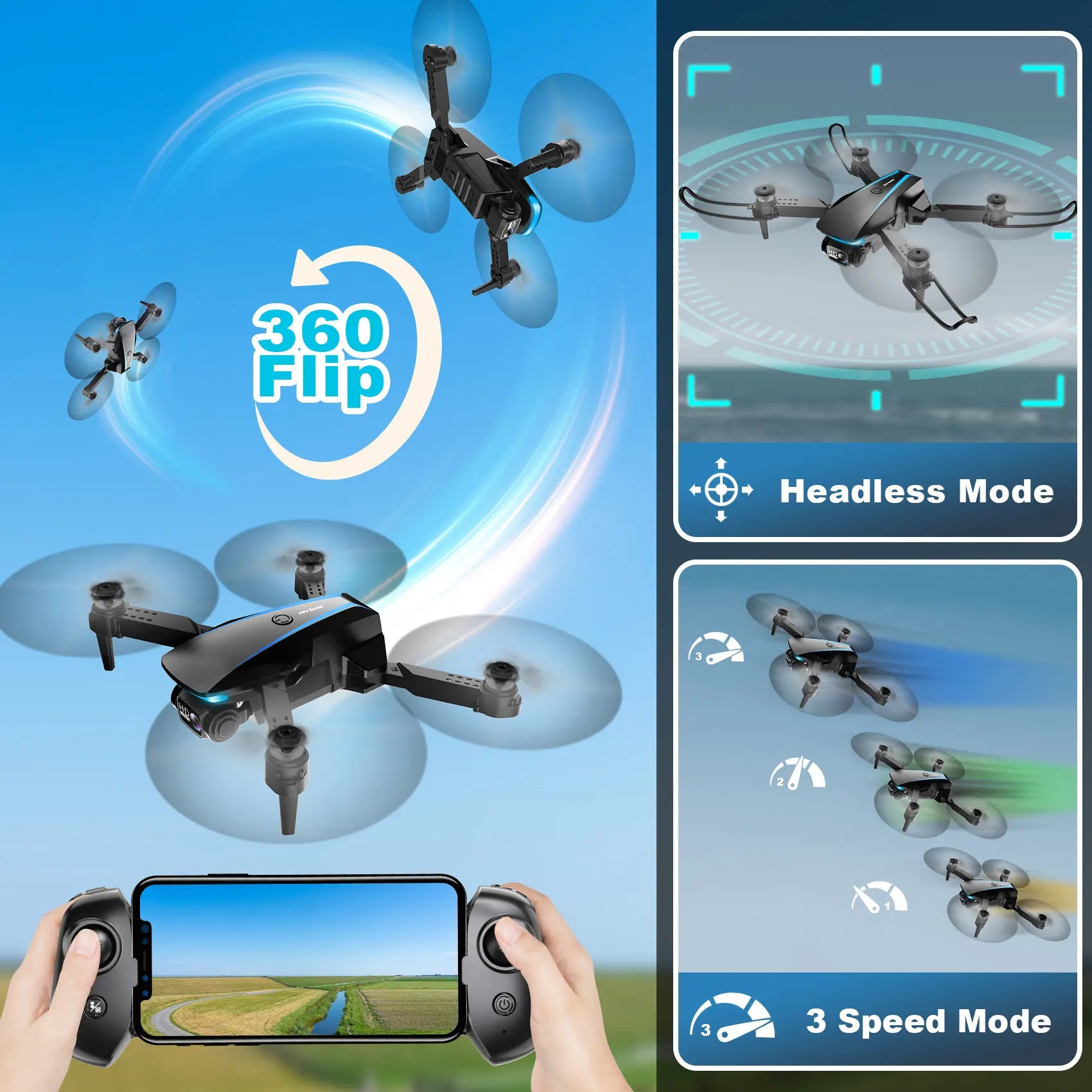 2025 Mini Drone Aerial with Camera - Drones for Kids Adults, 1080P HD Foldable Professional Drone with Stable Hover, Trajectory Flight, Gravity Control, 90° Adjustable Lens, One Key Take Off/Land, 3D Flip