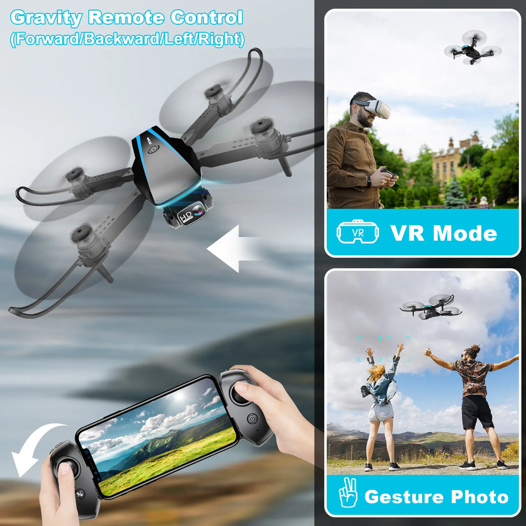 2025 Mini Drone Aerial with Camera - Drones for Kids Adults, 1080P HD Foldable Professional Drone with Stable Hover, Trajectory Flight, Gravity Control, 90° Adjustable Lens, One Key Take Off/Land, 3D Flip