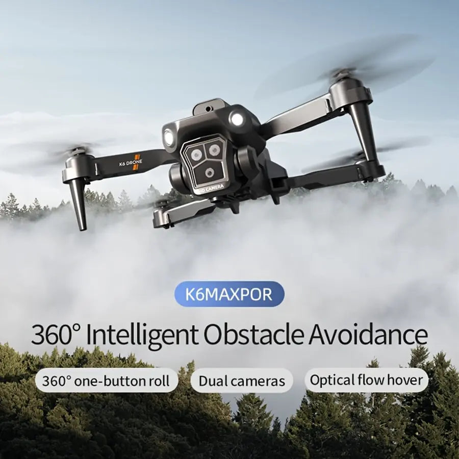 K6 Max Foldable Five Camera Drone for Beginners - Customized Routes, One Key Take off and Landing, Suitable for Christmas Gifts for Men Vlogging Kit Navigation Obstacle Avoidance