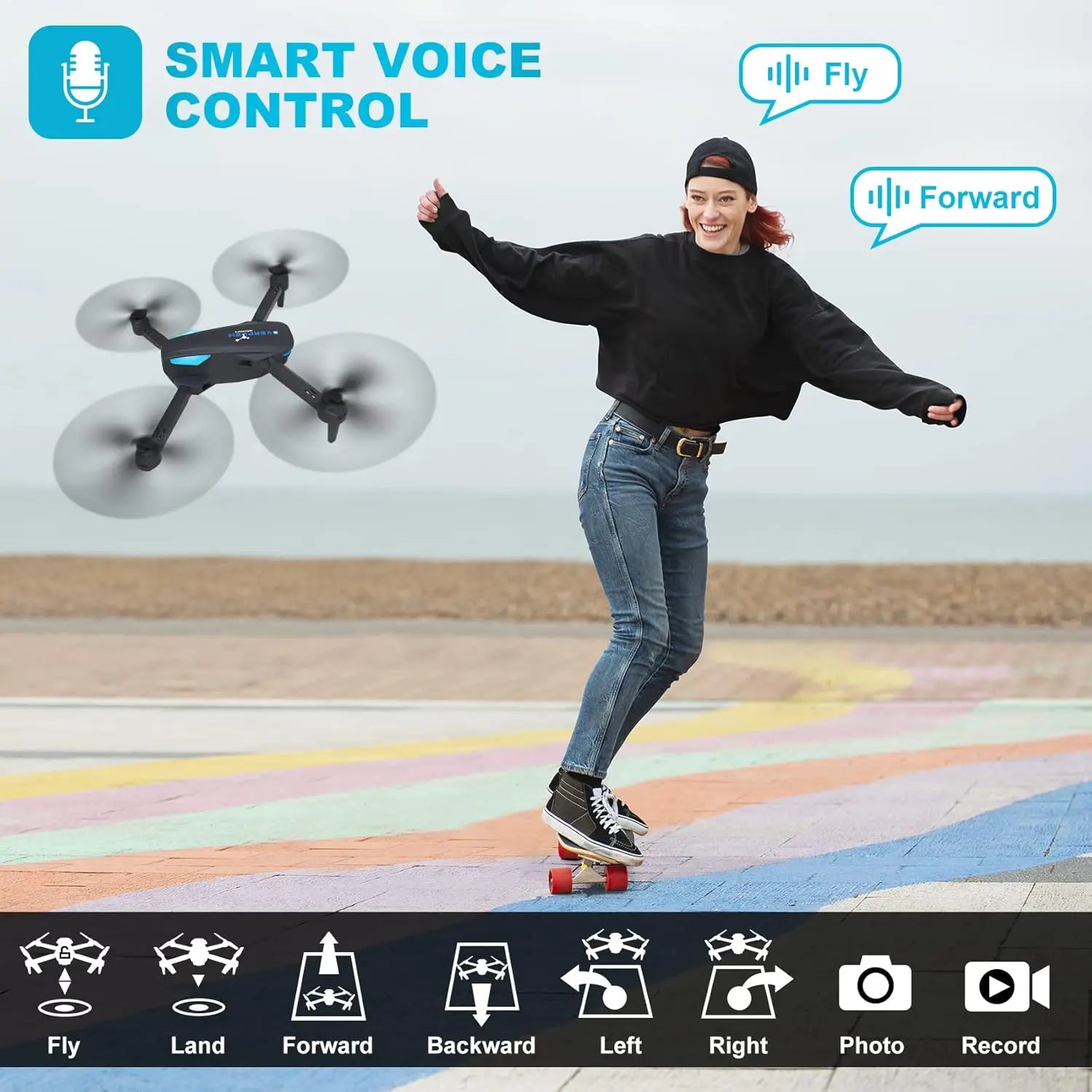 FPV Drone with 1080P Adjustable Camera – Wifi Real-Time Transmission, Remote & App Control, Trajectory Flight, 2 Batteries – Perfect for Kids, Adults & Beginners