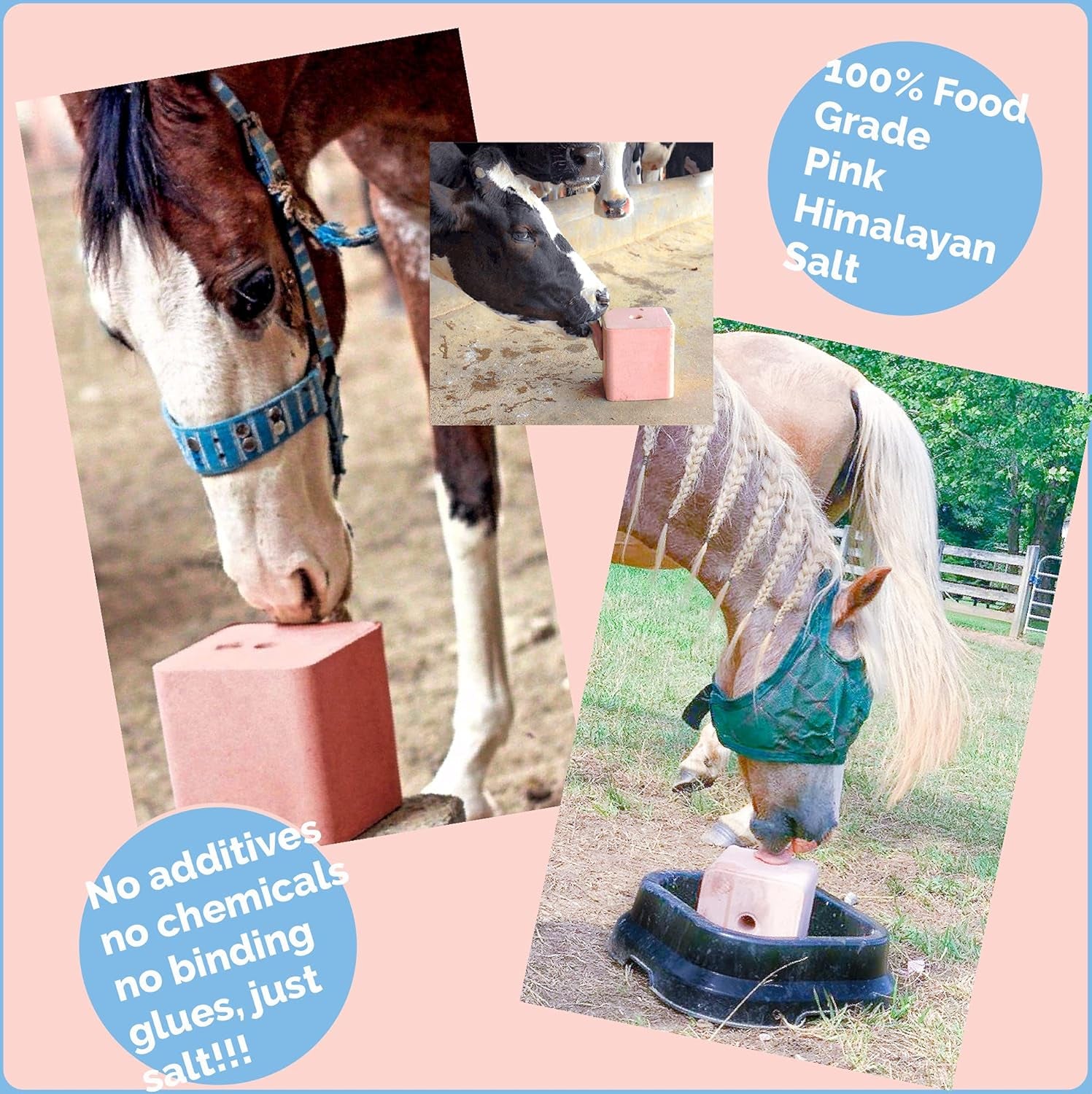 Compressed Pink Salt Lick for Livestock and Wildlife Animals, Pure & Natural Feed Salt Block, Minerals & Trace Elements, No Additives, 5.5LB (2.5KG)