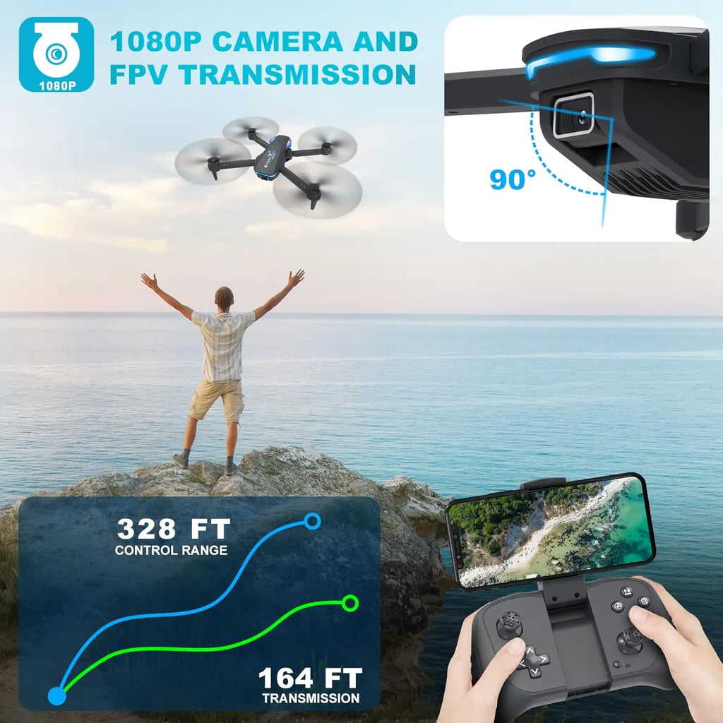 Foldable Drone with 1080P HD Camera – Voice & Gesture Control, Altitude Hold, 3D Flips, 2 Batteries – Perfect for Beginners & Adults